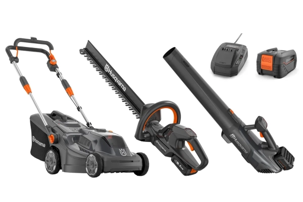 Aspireu2122 Lawn Mower + Hedge Trimmer + Blower Bundle With Battery and Charger